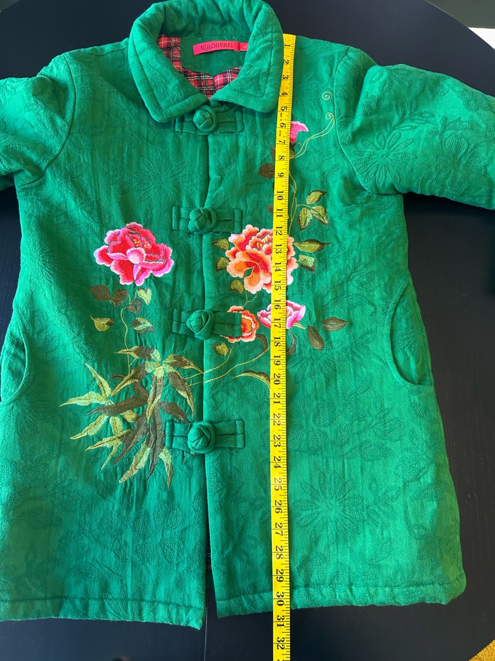 Emerald Green Floral Embroidered Quilted Jacket Cottagecore Boho Artwear Size L - Picture 14 of 15